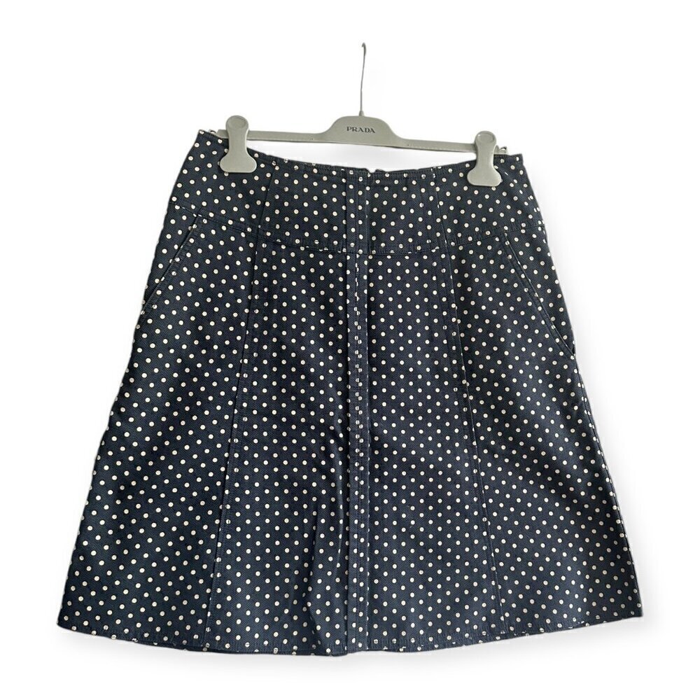 Vintage 90s DKNY Polka Dot A line Skirt, Size 10,‎ Blue, Ivory